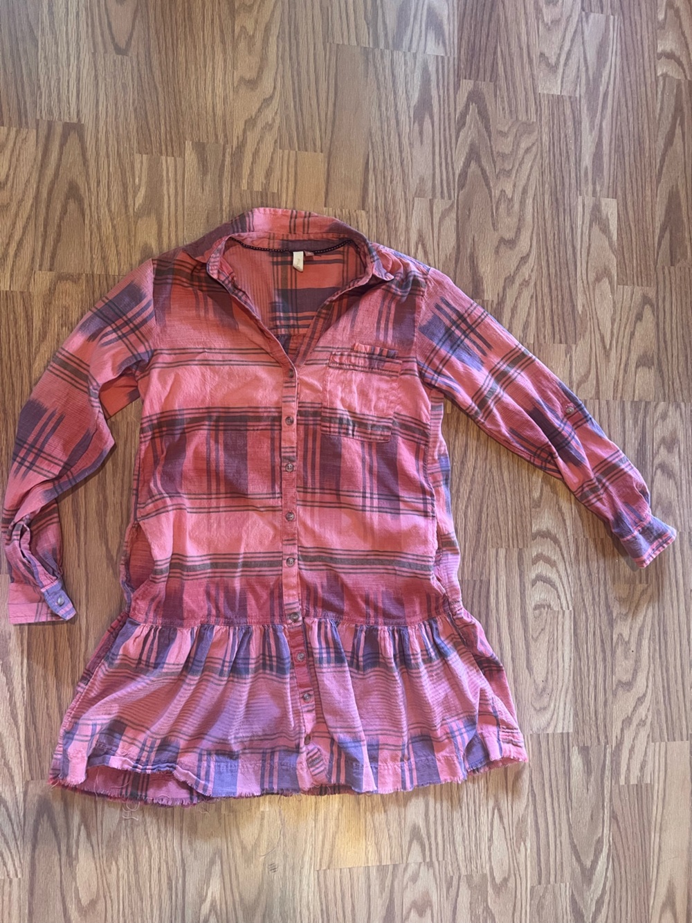 Pilcro Pink and Purple Plaid Button-Down Shirt Dress